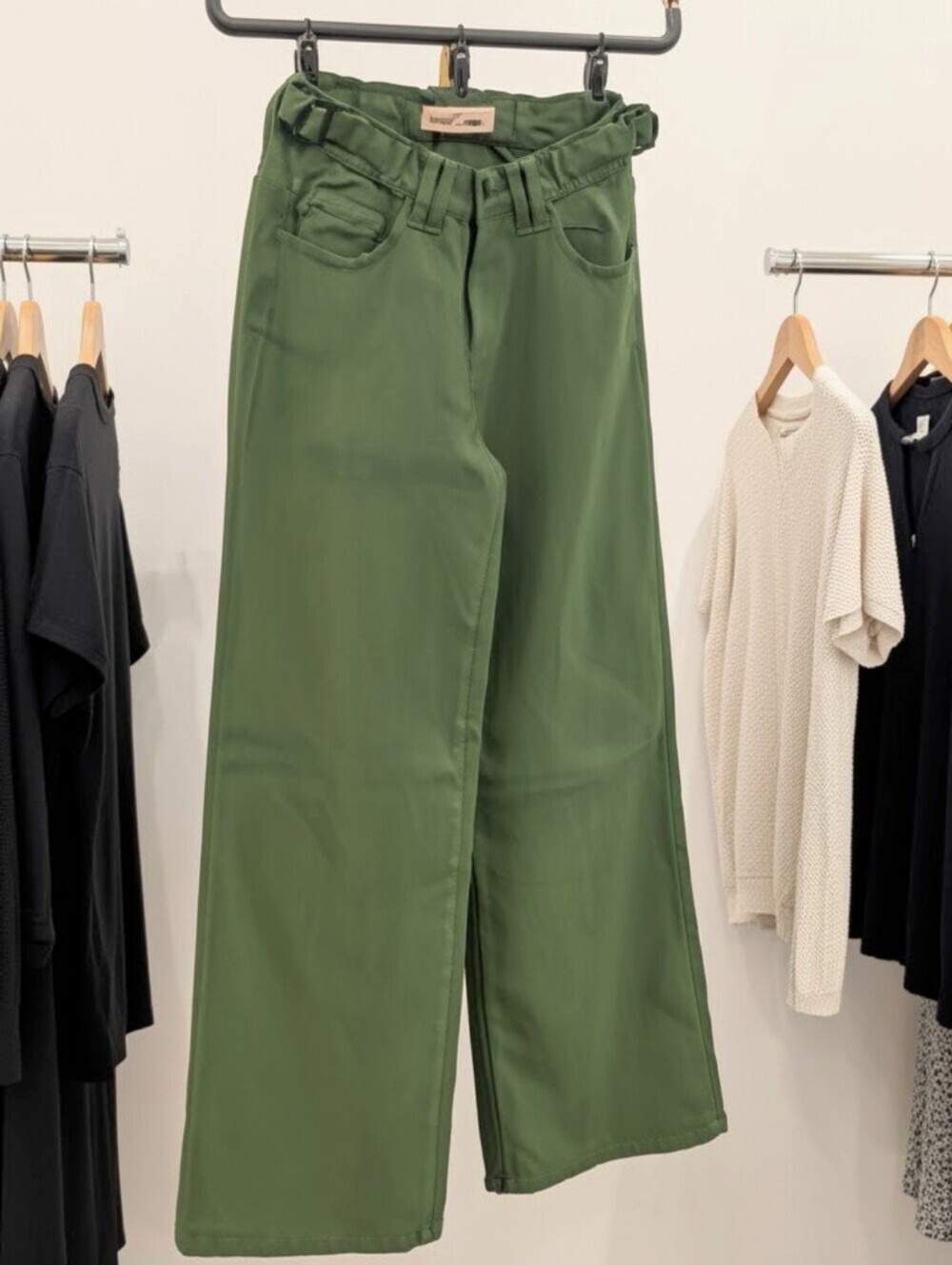 love trends Olive Green Wide-Leg Jeans, 3